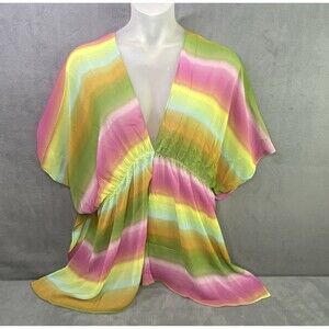 CIA.Maritima Swim Coverup Women One Size Ombre Multicolor V-neck Kimono Sheer